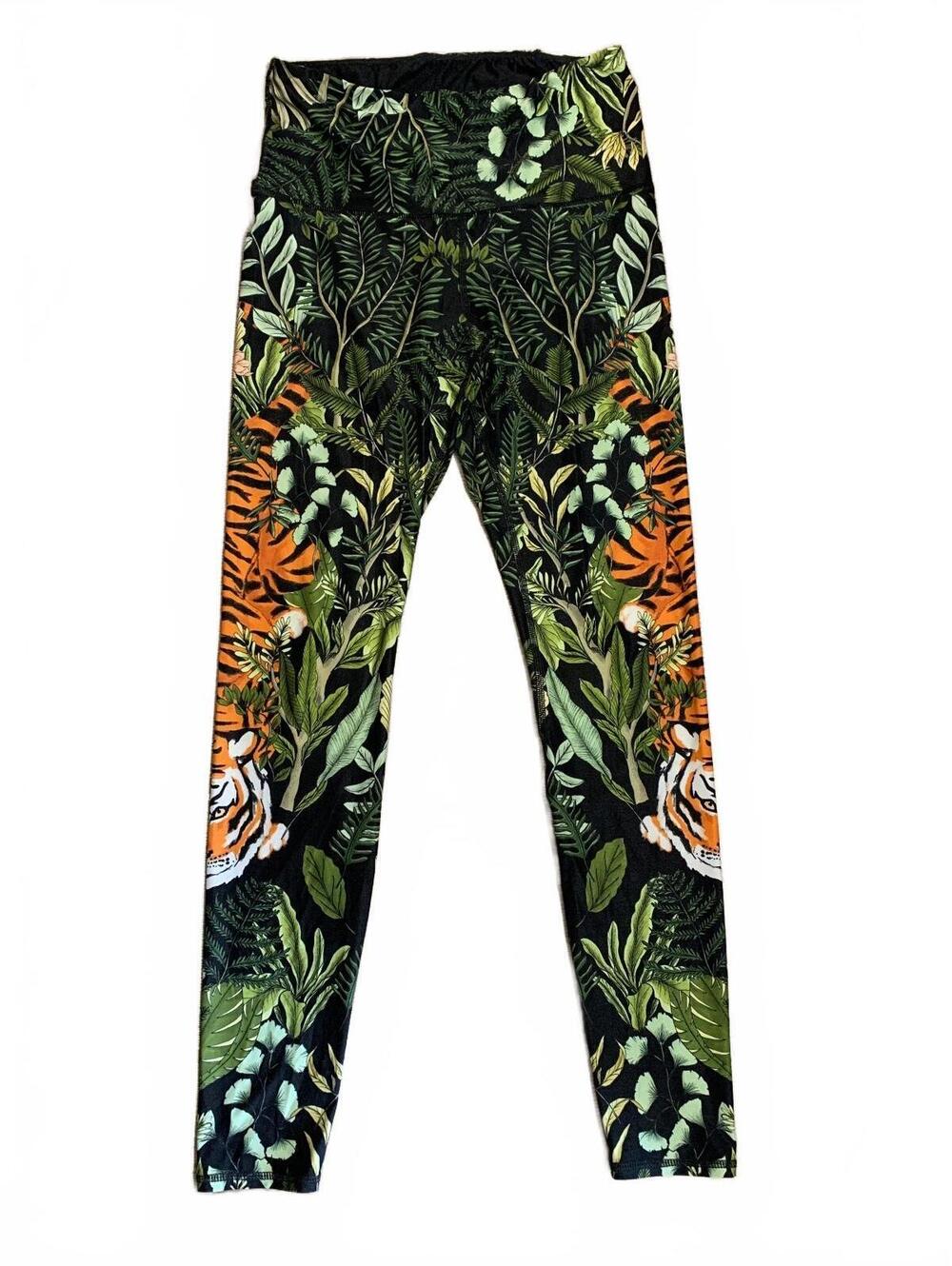 Yoga Democracy Women's Medium High Waist Leggings with Jungle Tiger Print, Made
